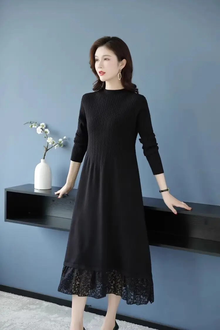 Elegante Zieht Femmes Neue Mittleren Alters Mutter Winter Pullover Kleid Lange Hülse Lose Frühling Herbst frauen Jumper Strickwaren Tops – Detail 9