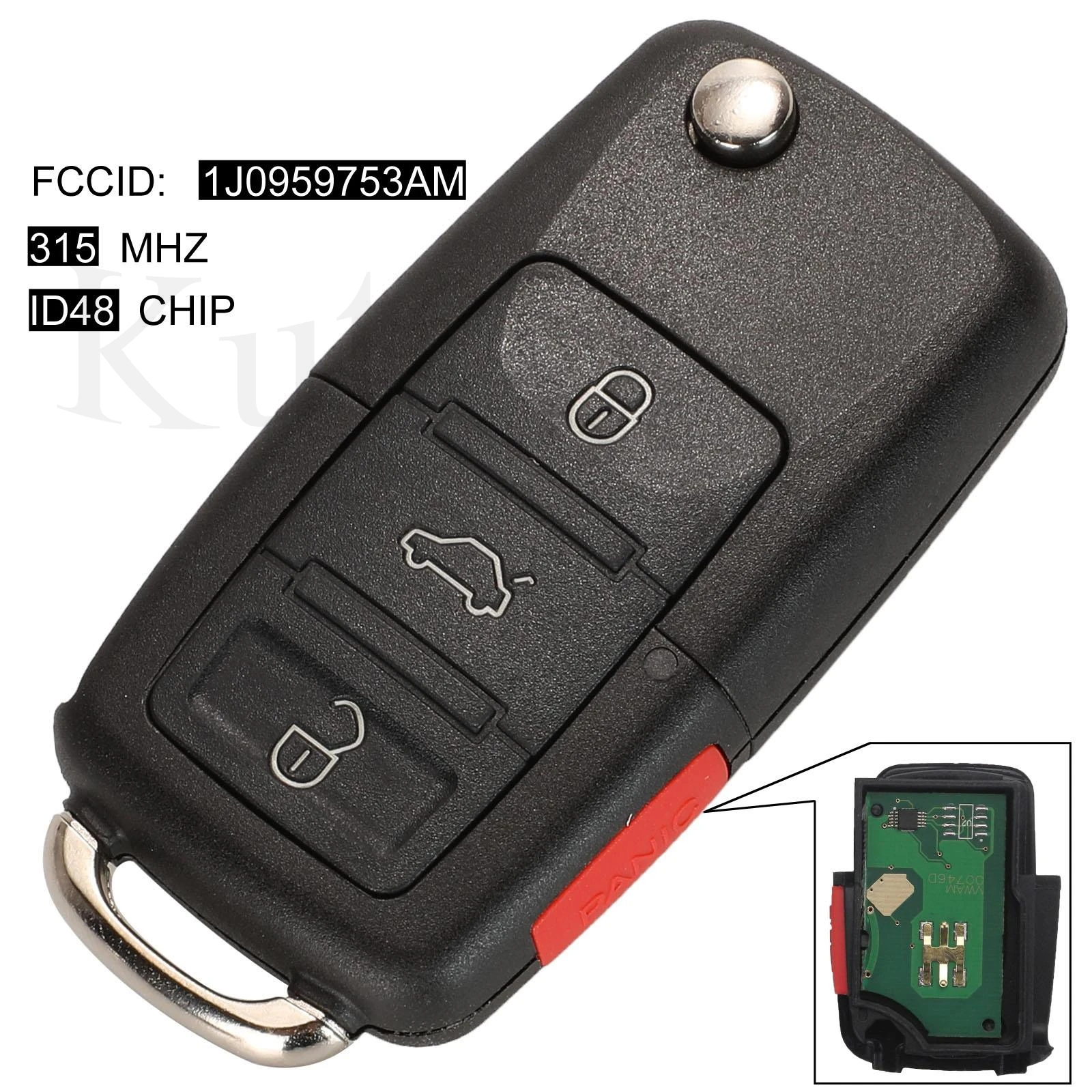 

jingyuqin 1J0959753AM Car Remote Key for VW Beetle Golf Passat Jetta 315Mhz ID48 1J0 959 753 AM 5FA008399-30 2000-2006 Key Fob