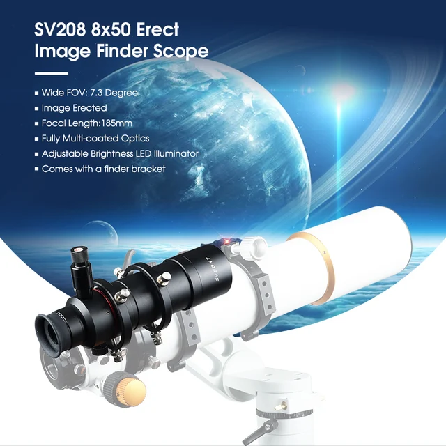 SVBONY SV208 8x50 Finderscope For Telescopes - Straight-Through Correct Image, Illuminated Reticle, Wide 7.3° View