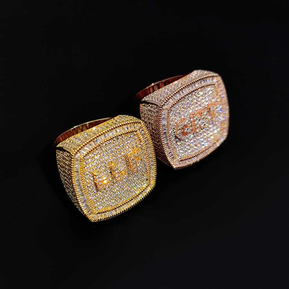 Hip Hop Personalised Custom Name Ring Bling CZ Stone Square Shape Letter Rings for Women Men
