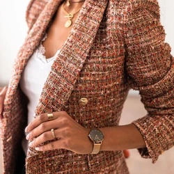 New Thin Suit Ladies Long sleeved Blazer Casual Double breasted Check Blazer Slim Fit Office Lady Elegant Chic Jacket StreetCoat