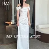 MD Simple White Wedding Dresses For Woman Pleat A-line Off Shoulder Bride Gowns Korea Photo shoot  Floor-Length Satin Customized 1