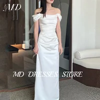 MD Simple White Wedding Dresses For Woman Pleat A-line Off Shoulder Bride Gowns Korea Photo shoot  Floor-Length Satin Customized 1