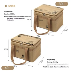 Compact 30 - 42L Tactical Waterproof Camping Bag - Insulated Folding Storage for Picnics & Outdoor Gear (Khaki 30L)