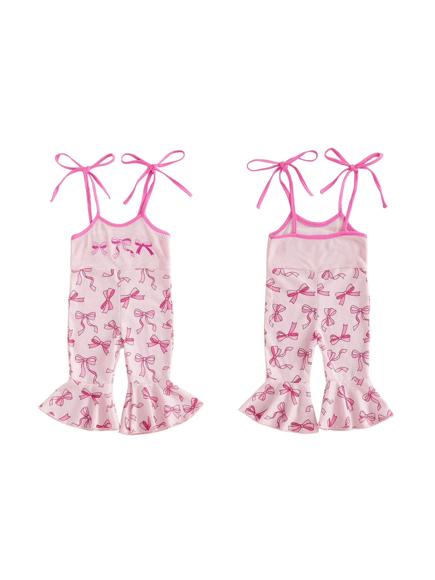 Kids Floral Print Sleeveless Jumpsuit with Adjustable Shoulder Straps and Bow Detail Toddler Flare Pants Romper