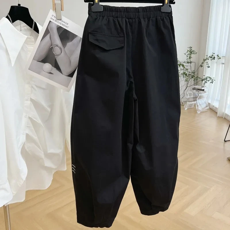Plus Size 6XL 150kg Women Spring Harem Pants Cross-pants High Elastic Waist Long Trousers Oversized Black Color Large Trousers