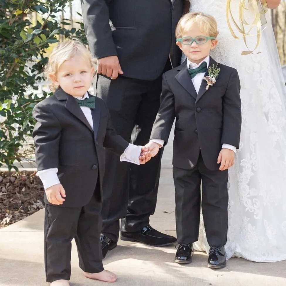 

2023 Black Boys Suits For Wedding Clothing Kids Birthday Party Formal Outfits Sets Ring Bearer Attire (Jacket +Pants)