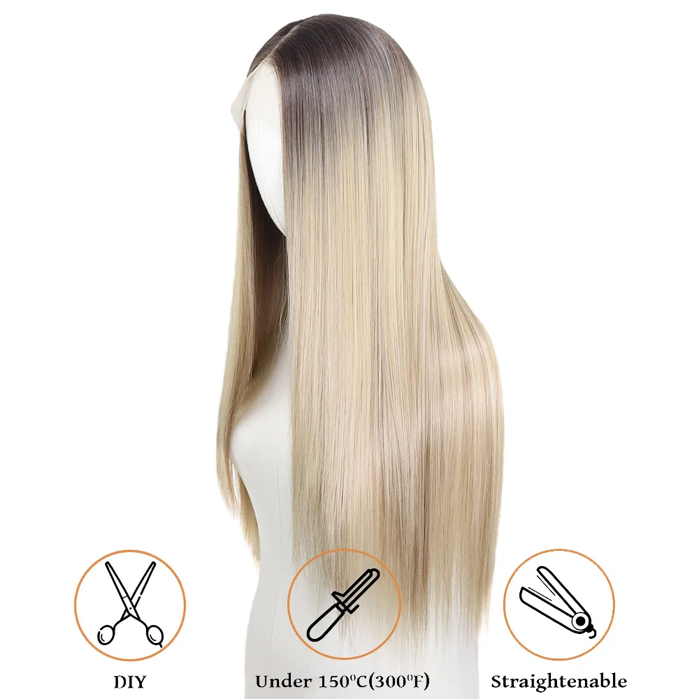 アップウィッグ 30 インチハイライトブロンド合成レースフロントウィッグダーク