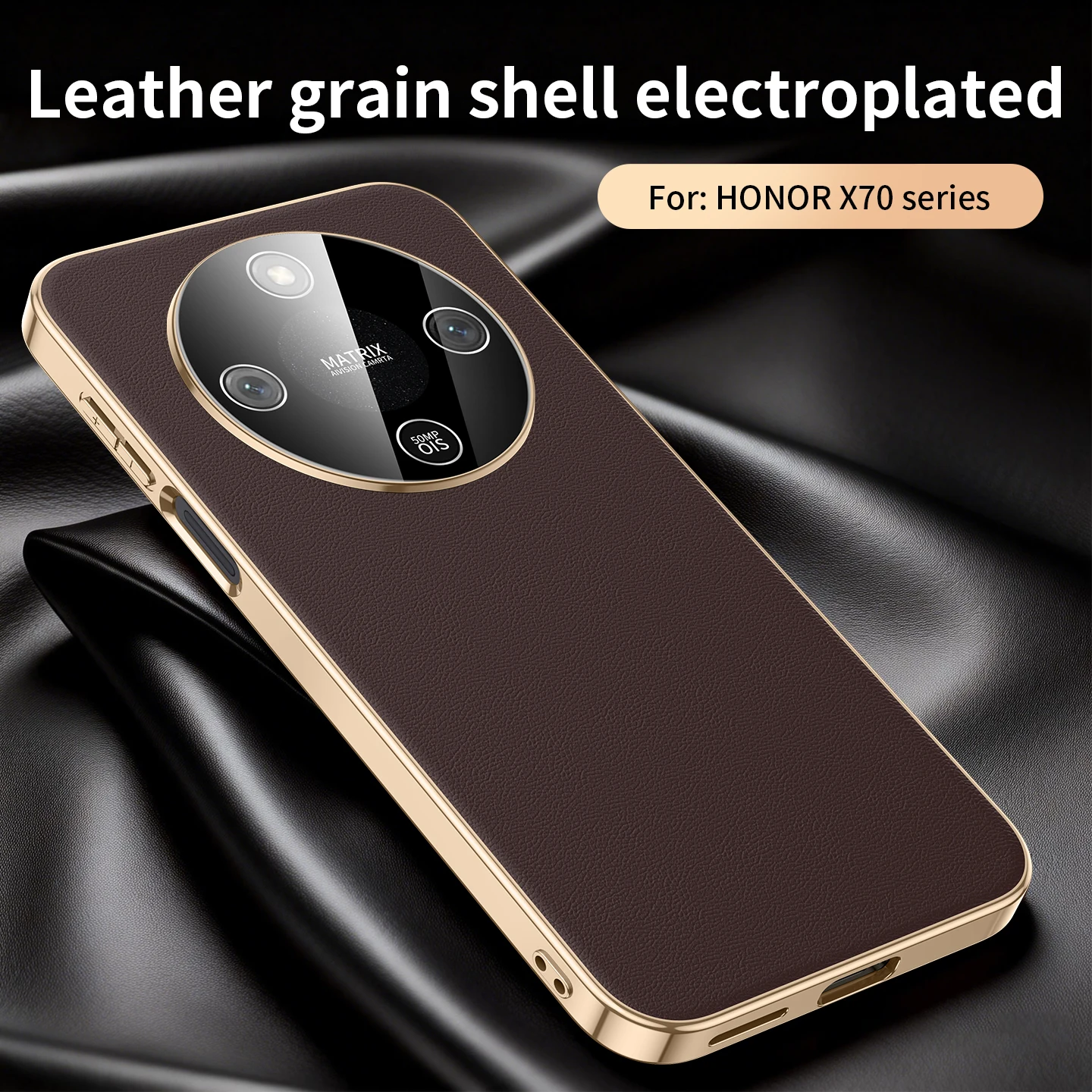 Luxury Plated Leather Texture Shockproof Phone Case with Camera Lens Protection
