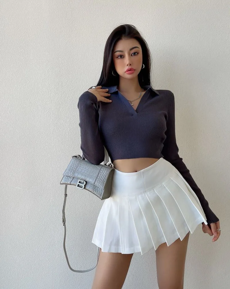 Gidyq Sommer Frauen Falten röcke Vintage hohe Taille weibliche sexy Miniröcke koreanische lässig alle passen Streetwear Schlitz Rock neu – Detail 24