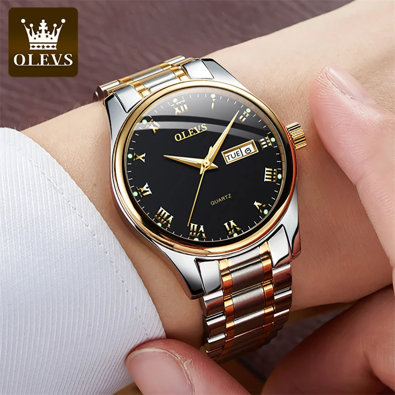 OLEVS Brand Business Mens Watch Stainless Steel Strap Sport Waterproof Week Calendar Quartz Watches for Men Relogio Masculino