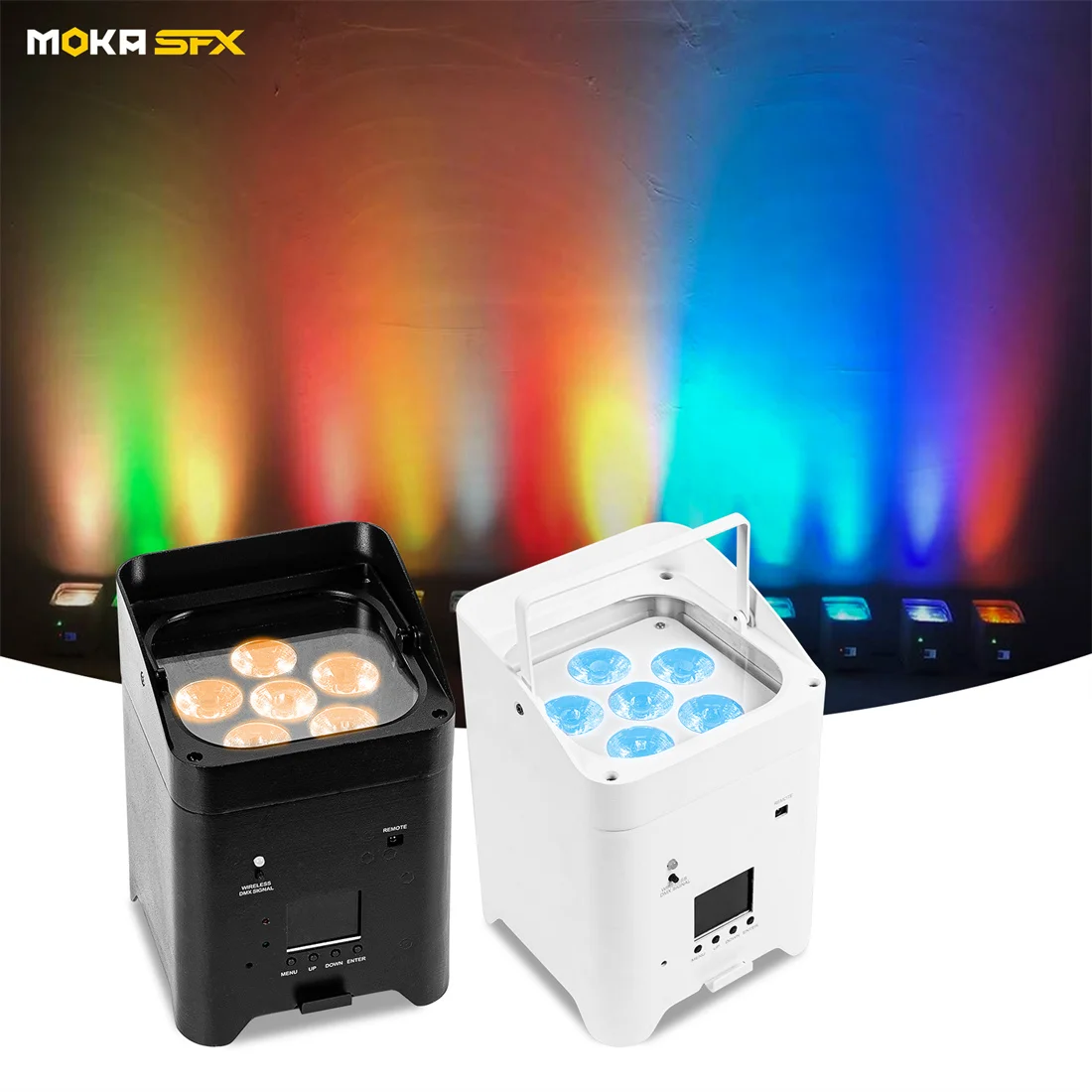 

MOKA SFX RGBWA UV 6 in1 Wireless Battery Powered Led Uplights Wifi App Dmx Led Par Lights For Wedding Church Party