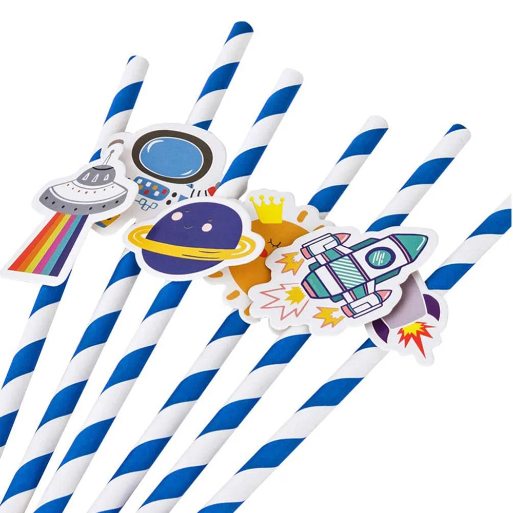 20 Stück 20 cm Space Astronaut Papier-Trinkhalme Einweg-Strohhalm aus dem Weltraum-Thema Astronaut Geburtstagsparty-Zubehör