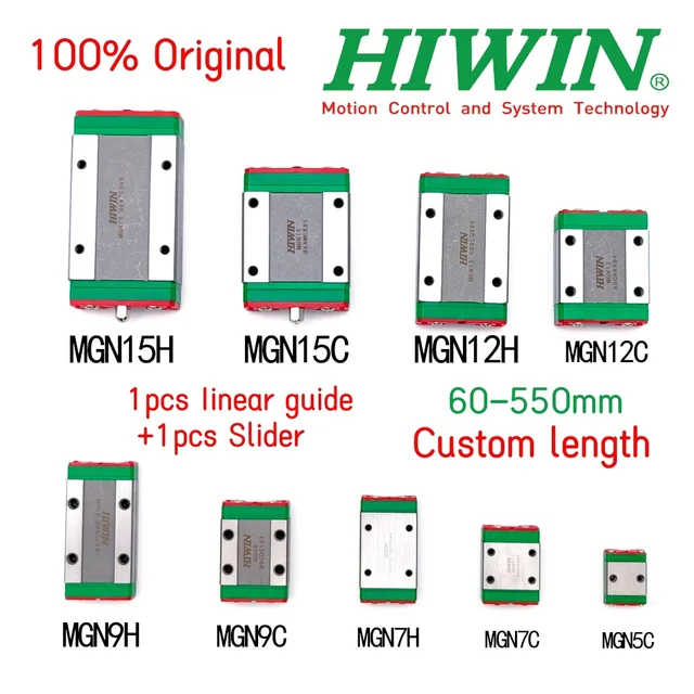 Original HIWIN คู่มือเชิงเส้น Slider Block Carriage MGN7C MGN9C MGN12C MGN15C MGN7H MGN9H MGN12H MGN15H ความยาวที่กําหนดเอง 3D เครื่องพิมพ์ 1