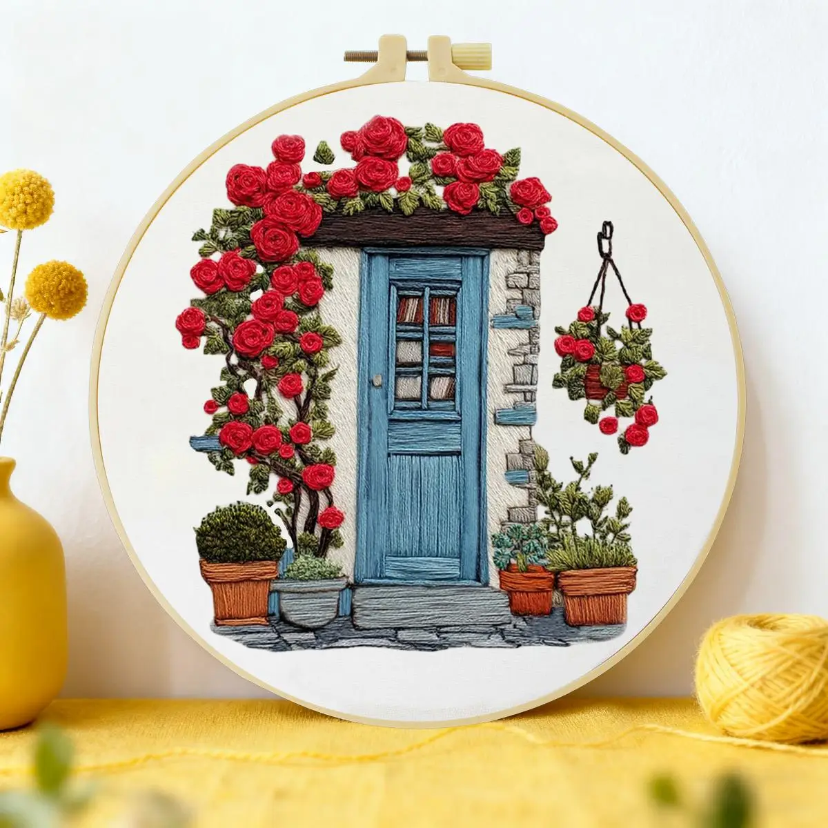 1 Stück 20X20CM/15X15CM 7,87/6,3 Zoll Tür-Stickerei-Starter-Kit DIY-Kit DIY-Stickerei-Set Handarbeiten Malerei Nähen Kunst