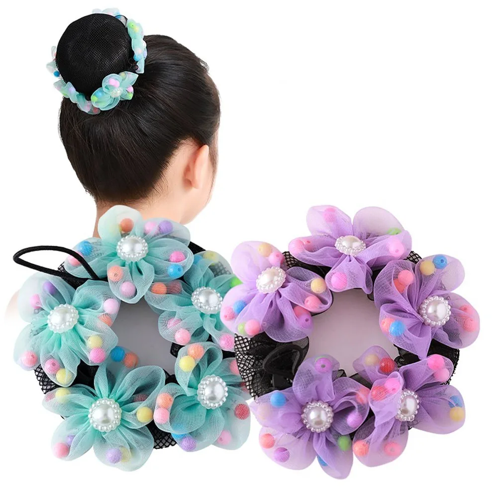 New Flower Hair Net Bun Cover Girls Kids Child Ballet Dance Skating Snoods Reusable Fashion Hair Accessories Black Headwear Gift new girl canister boots with velvet high help bowknot warm shoeschildren s high boots parent child 2023 kid s red black boats