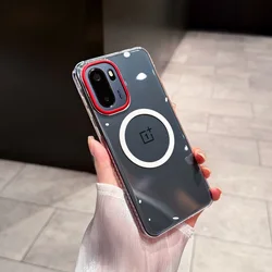 Ultra - Thin Clear Magnetic Case with Red Camera Ring Protect Cover for OnePlus Ace 6T (Clear with Magnetic)