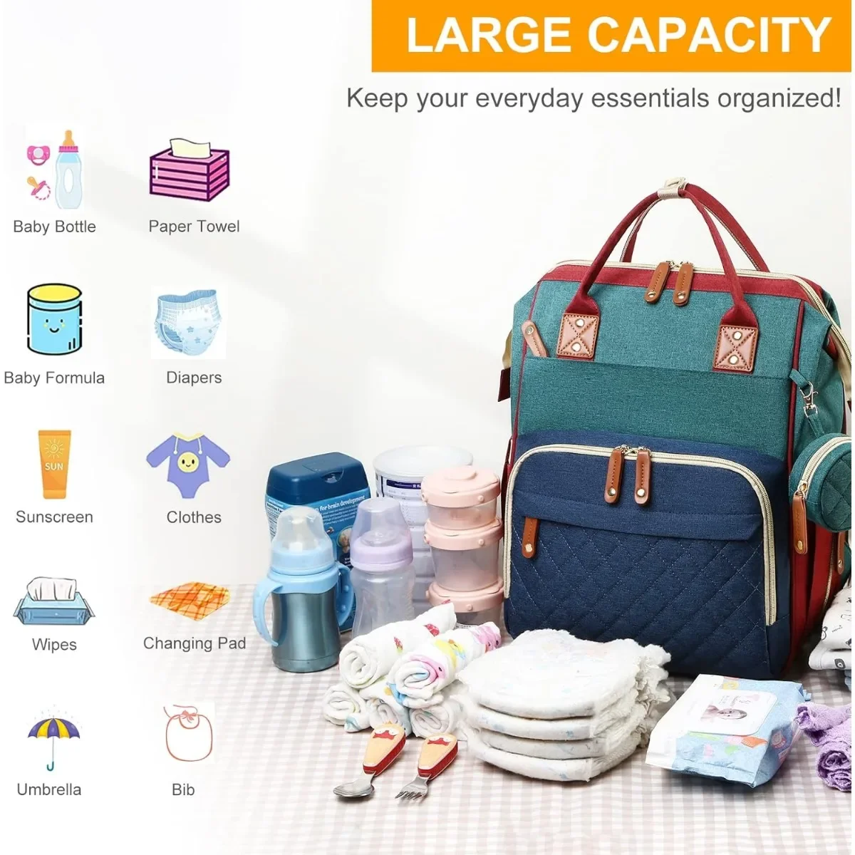 Bag Station 3 In 1 Baby Diaper Backpack With Foldable Changing Pad, Large Travel Back Pack For Girl Boy_voghion.com