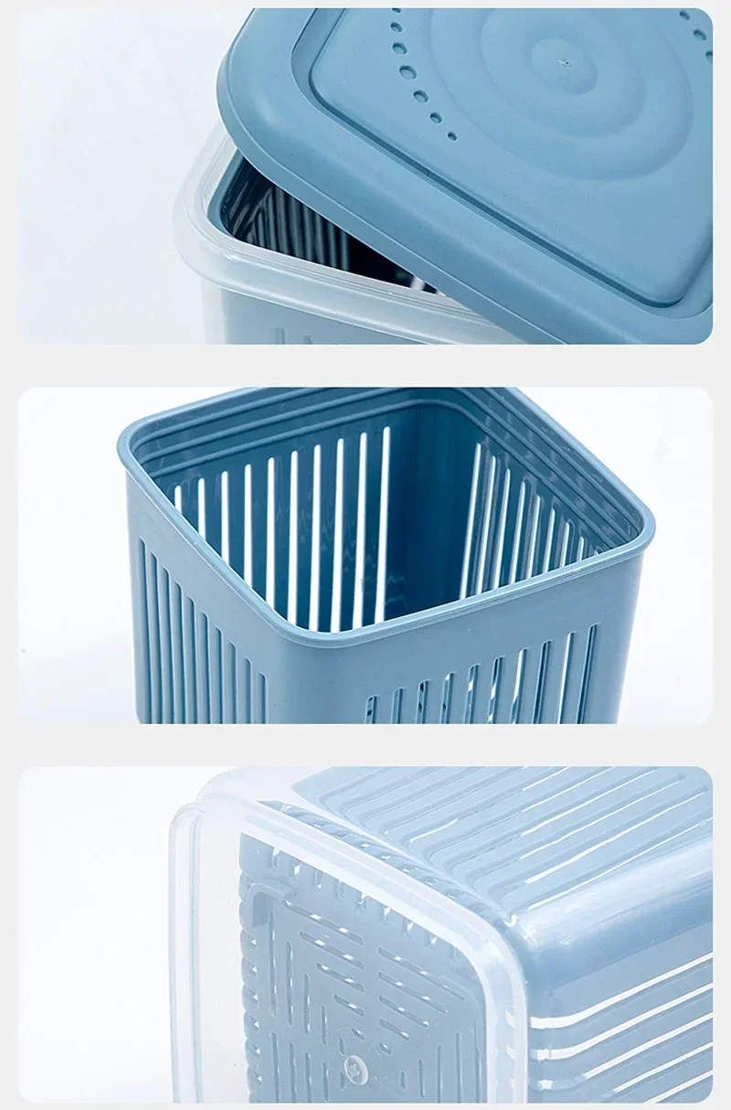 Double Layer Vegetables Sealed Keeper Fresh Storage Box With Drain Basket Refrigerator Use Draining Crisper Strainers Container 5