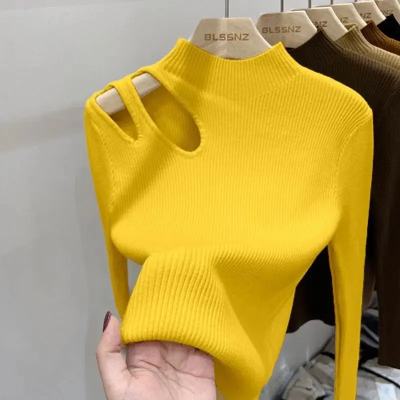 Turtleneck Knitted Sweater Women Ribbed Pullovers Autumn Winter Basic Women Sweaters Fit Soft Warm Tops - Image 4