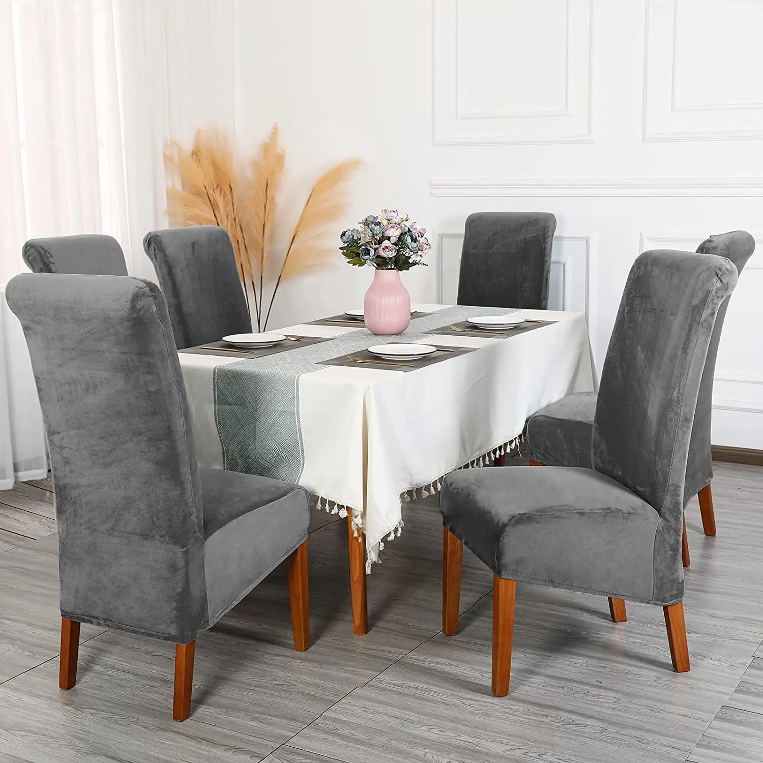

1Pcs Velvet Chair Cover Elastic Chair Cover Universal Size Chair Cover Home Wedding Banquet Dining Chair Cover Grey/White/Black