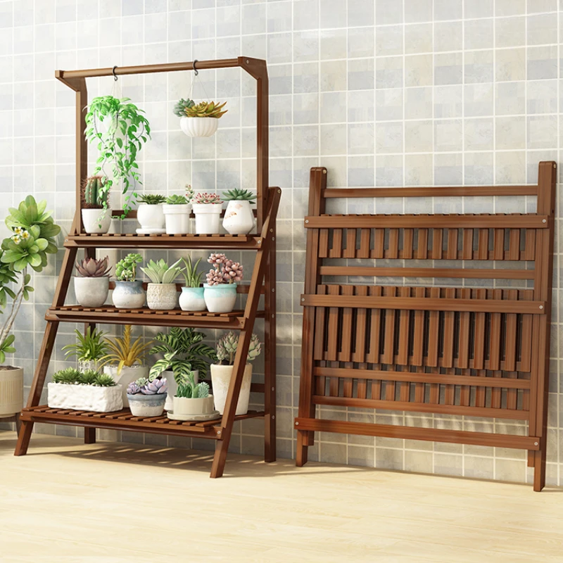 

Balcony floor-standing flower stand fleshy indoor solid wood living room outdoor storage plant bamboo folding courtyard small