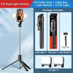 Selfie Stick Tripod with Bluetooth Remote, Extendable Pole, 360° Rotation, and Fill Light (With 2 Lights)