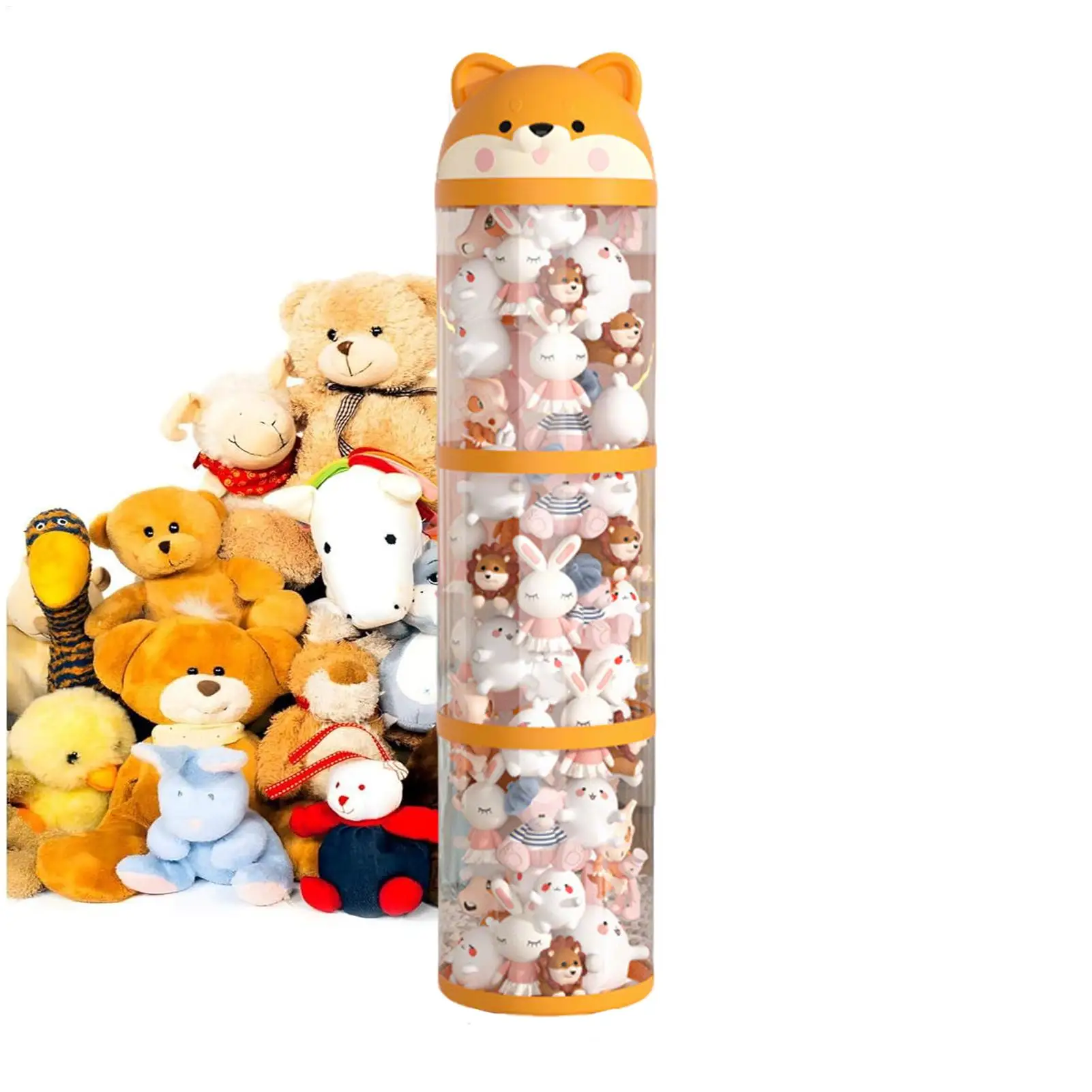 Plush Storage Organizer Toy Tube Stuffed Animal Storage Large Capacity Clear Container with Wheels Stuffy Holder Cute Room Decor