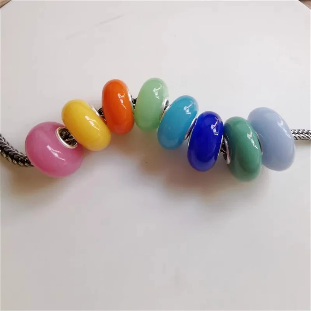 

925 Sterling Silver Solid Round Murano Glass Bead Charms Fit For European Original Bracelet Necklace DIY Jewelry Makings Gifts