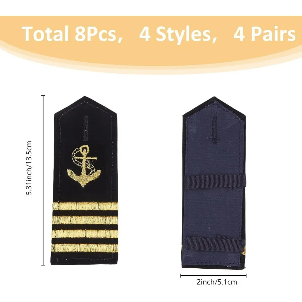 4 Pairs Shoulder Boards Uniform Epaulets Gold Anchor Hardboard Captain Navy Epaulettes Pilot Epaulettes for Cosplay Party