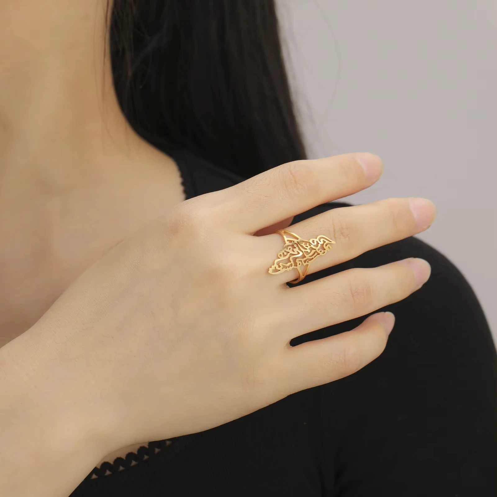 Rings 1pc Hollow Palestine Map Stainless Steel Adjustable Finger Ring for Women Men Islamic Arabic Gift
