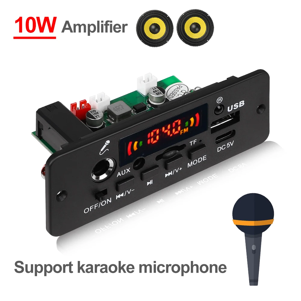 5V Mp3 Decoder Board Bluetooth 5.0 Audio Player 10W Amplificatore Bluetooth Modulo Fai Da Te Car Fm Radio Tf Usb Record Vivavoce Chiamata Mic