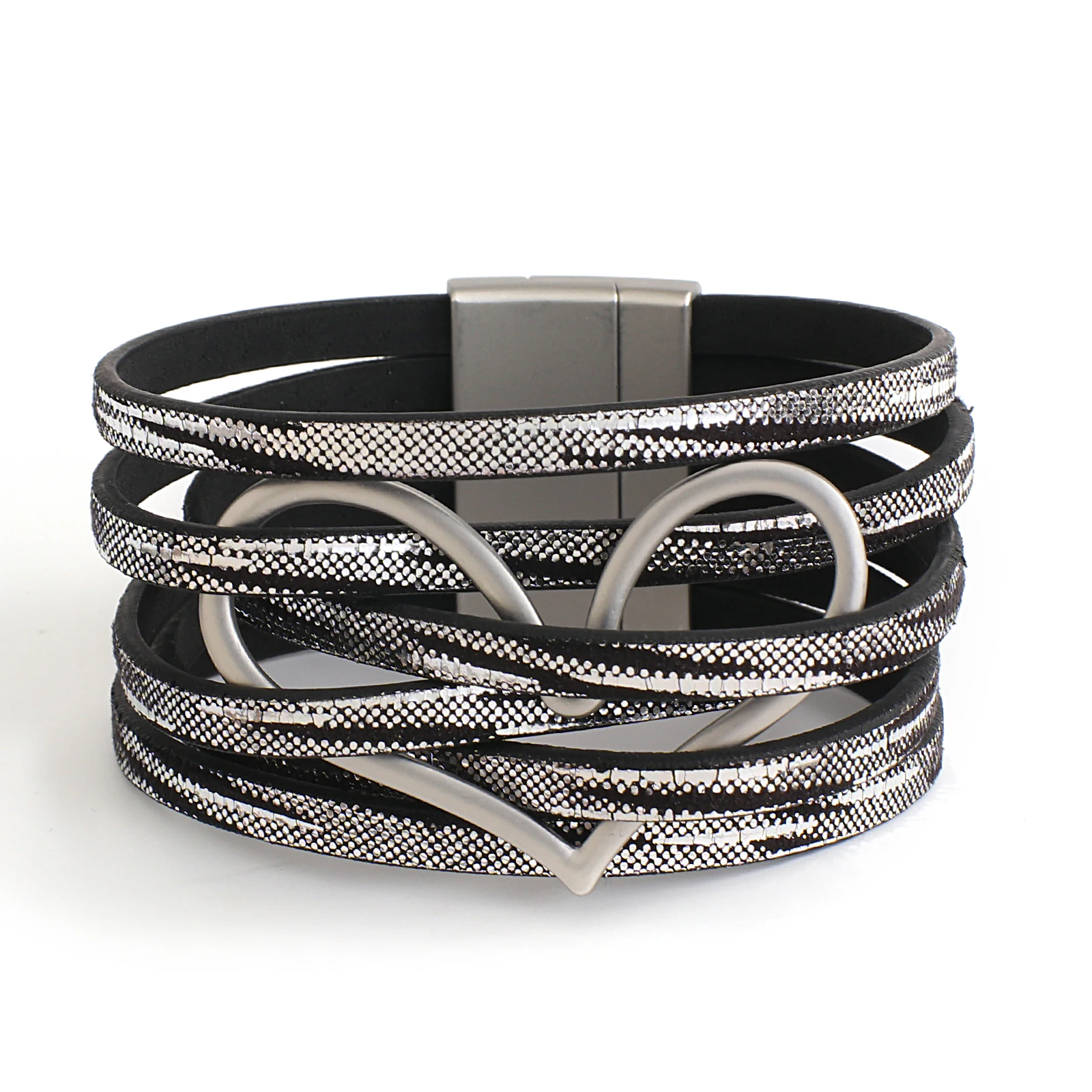 Gold Color Metal Heart Leather Bracelets for Women Charm Multilayer Wide Wrap Bracelet & Bangle Female Jewelry Gifts leather bracelet charm bracelet