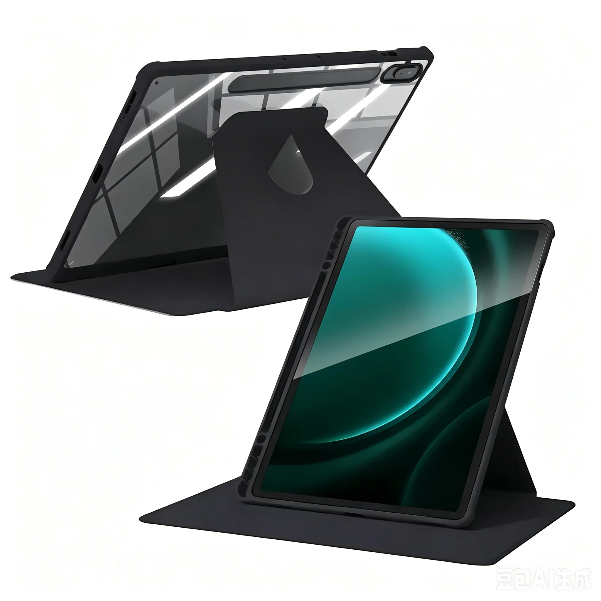 360° Rotating Clear Acrylic Tablet Case with Pencil Holder and Auto Sleep/Wake