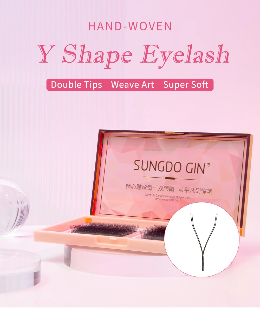 Y-förmige vorgefertigte Wimpernverlängerungen für den Salon, einzelne Wimpern B C D+ Curl 2D YY Lashes, weiche, leichte Y-förmige künstliche Wimpern – Detail 1