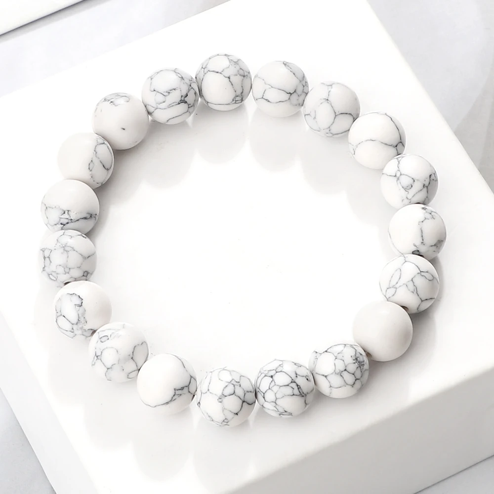Charm Bracelet 6mm 8mm 10mm White Natural Stone Elastic Strand Bracelets Meditation Prayer Jewelry Friend Gift stone bead bracelet,natural stone bracelet,beaded bracelet