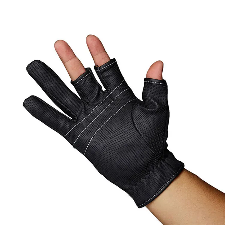 Description Picture 5 of item1 Pairs Of Winter Fishing 3 Fingers Anti Slip Leather Gloves Warm PU Fingerless Gloves For Fishing  Outdoor Sport necessary