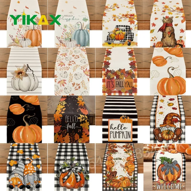 

Pumpkins Vine Fall Table Runner Seasonal Autumn Thanksgiving Halloween Kitchen Dining Tablecloth Decoration for Home Party Decor