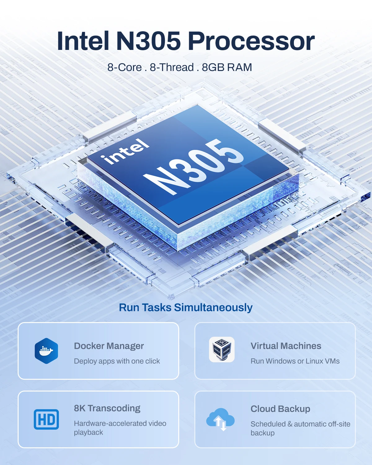 TERRAMASTER F4-425 Pro NAS 스토리지 - 4베이 코어 i3-N305 8코어, 8GB RAM, 팀워크용 네트워크 연결 스토리지(디스크 없음)