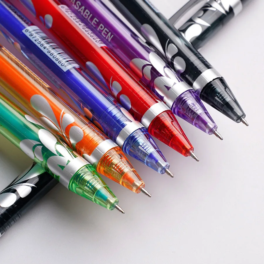 6pcs/mix Retractable Pen 0.5mm Magic Erasable Pen &Eraser Color Ink Replaceable Refill-Large Capacity Washable Handle Stationery