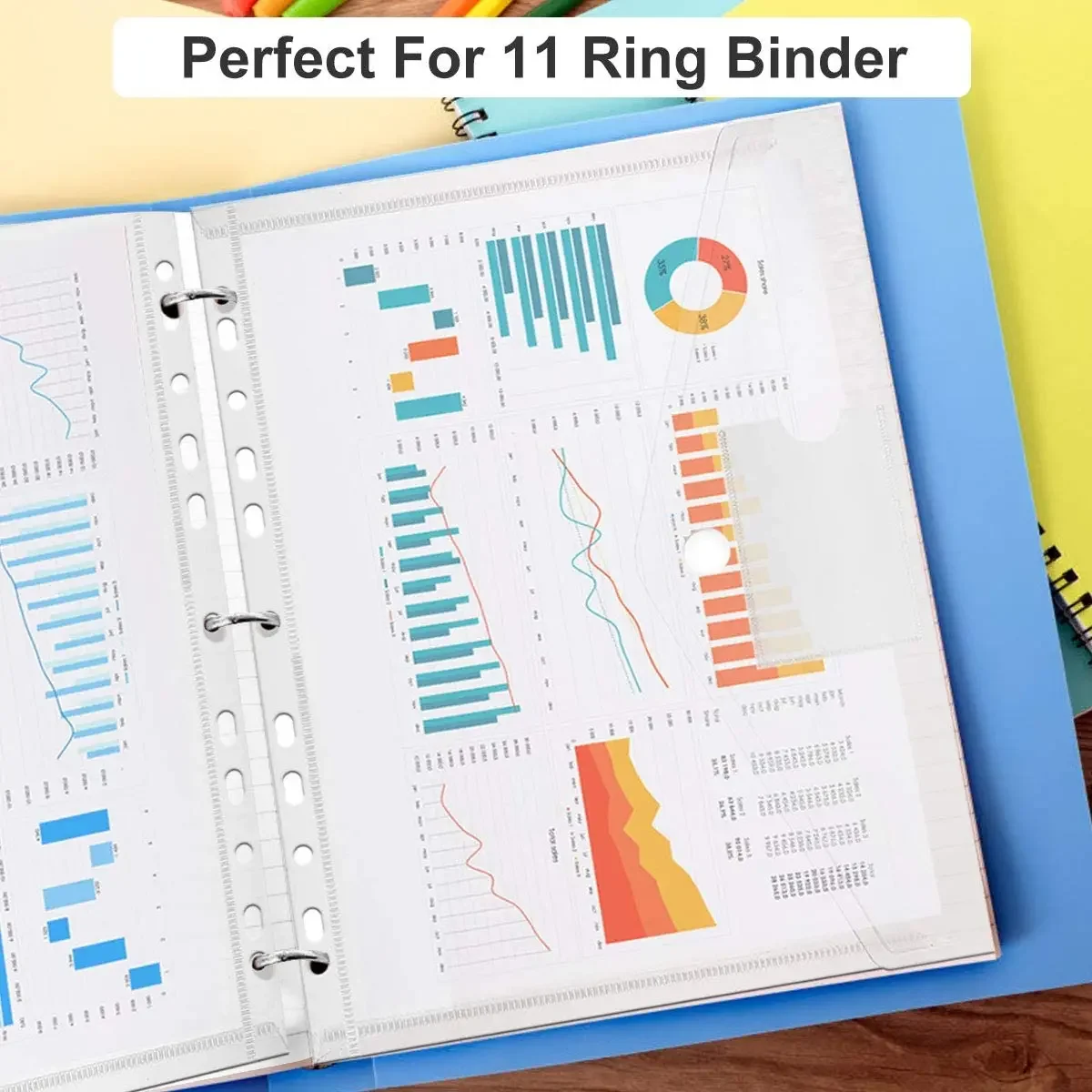 방수 플라스틱 파일링 포켓, 학교 생활 사무실용 투명 고저항 천공 포켓, 11 개 구멍, A4 6 개