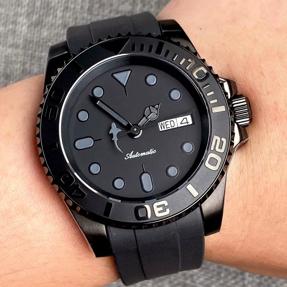40Mm Nero Sub Dive Orologio Meccanico Da Uomo Movimento Nh36 Black Shark Hand 20Bar Orologio Da Polso Impermeabile Cinturino In Silicone Curvo 40Mm