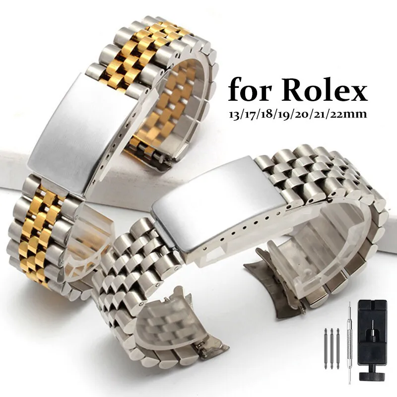 13/17/18/19/20/21/22Mm Cinturino Per Orologio In Acciaio Inossidabile Per Rolex Datejust Band Curved End Metal Jubilee Bracciale Donna Uomo Wristband