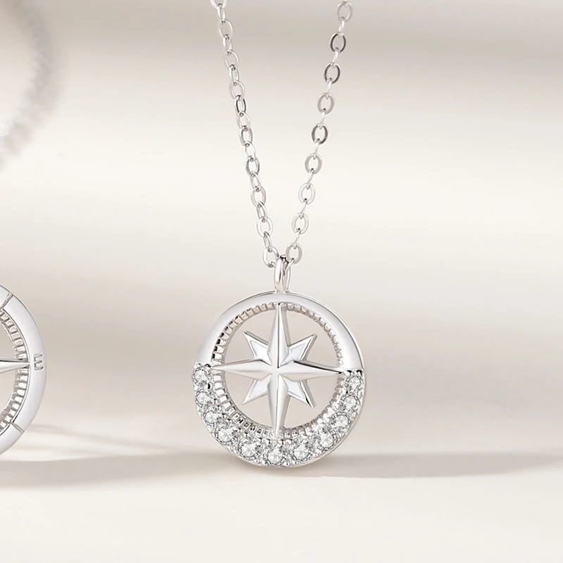JIALY AAA CZ Star Compass S925 Sterling Silver Couple Necklace Simple Clavicle Chain For Women Birthday Jewelry Gift