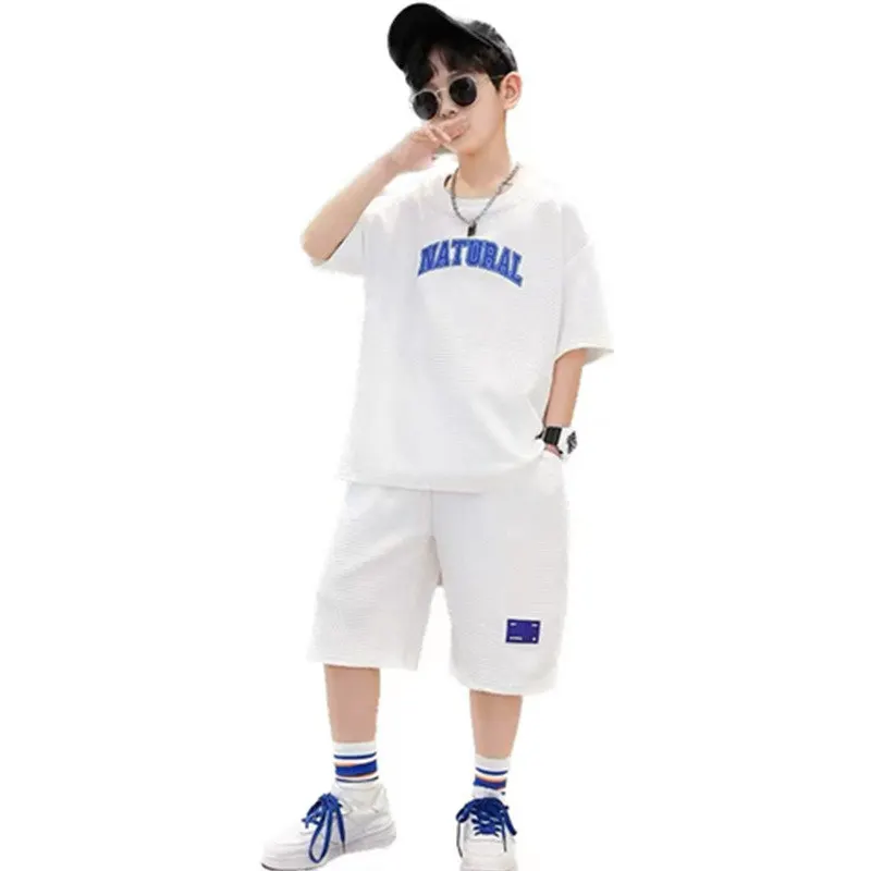 

Big Boys Clothing Sets 2023 Summer New Arrival Kids Sports Outfits Loose Letter Print T-Shirts and Shorts 2PCS/Set 5-14Years Old