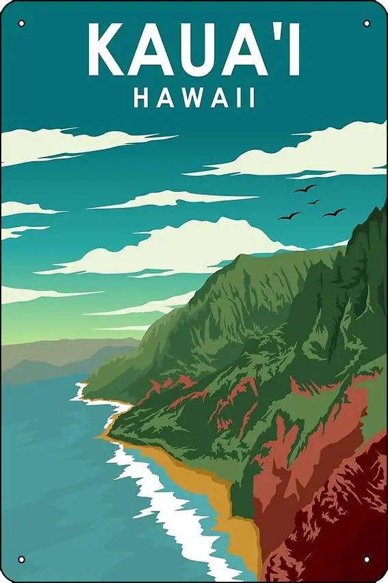 

Гавайский винтажный минималистичный постер в стиле ретро Kauai, забавный металлический жестяной постер с принтом для дома, кухни, бара, комнаты, гаража, Декор