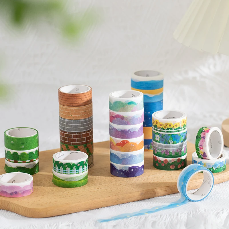

6pcs Green plant cloud garden Kawaii Dream cloud seascape Adhesive Tape Diy Background Note Paper Kawaii Stationery