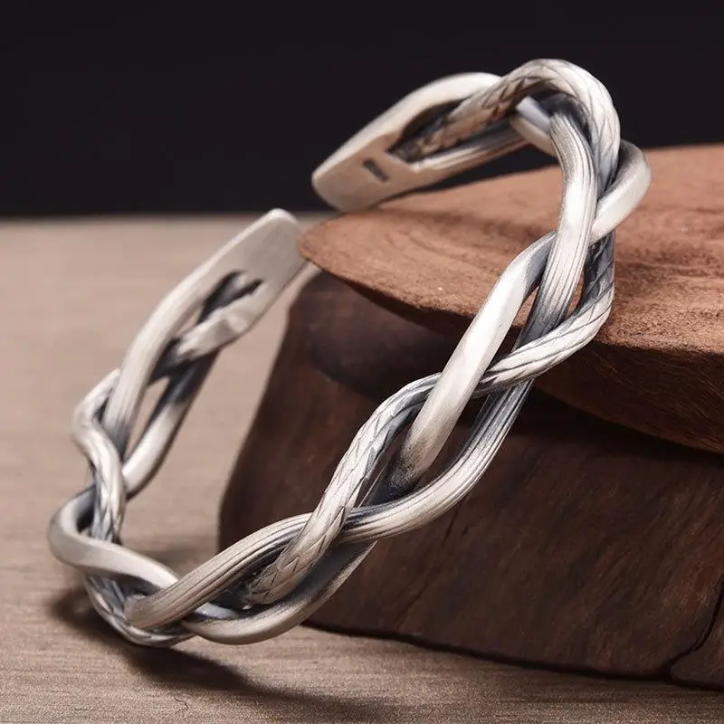 Woven Fried Dough Twists Bracelet Handmade Retro Personality Open Bracelet Temperament Literature Simple Bracelet For Men Women 2