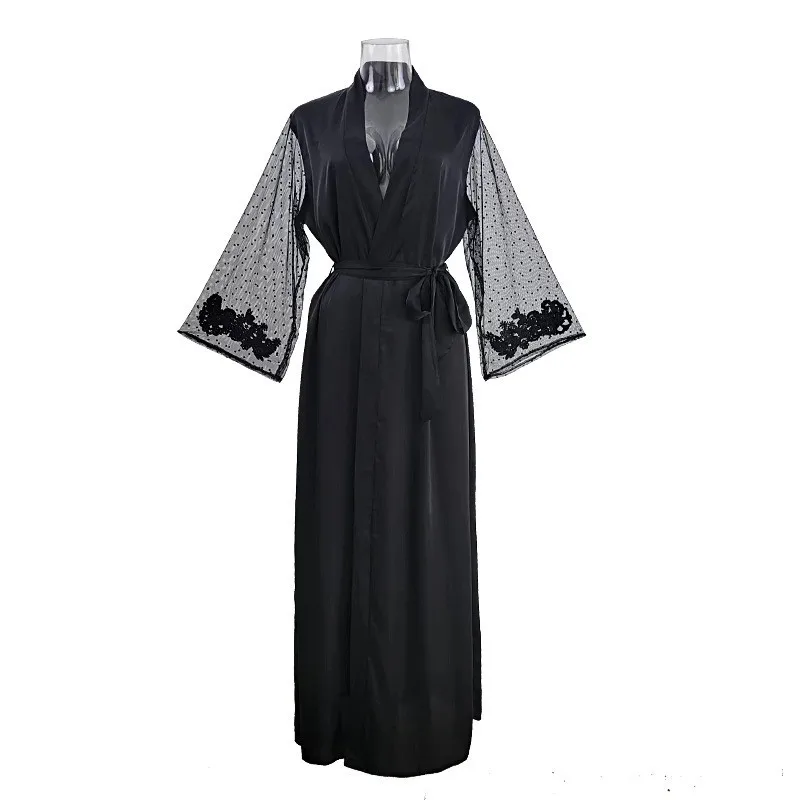 New Women Sexy Lace Nightgown Long Kimono Bath Gown Loose Suspender Nightdress Intimate Lingerie Wedding Bride Robe Set