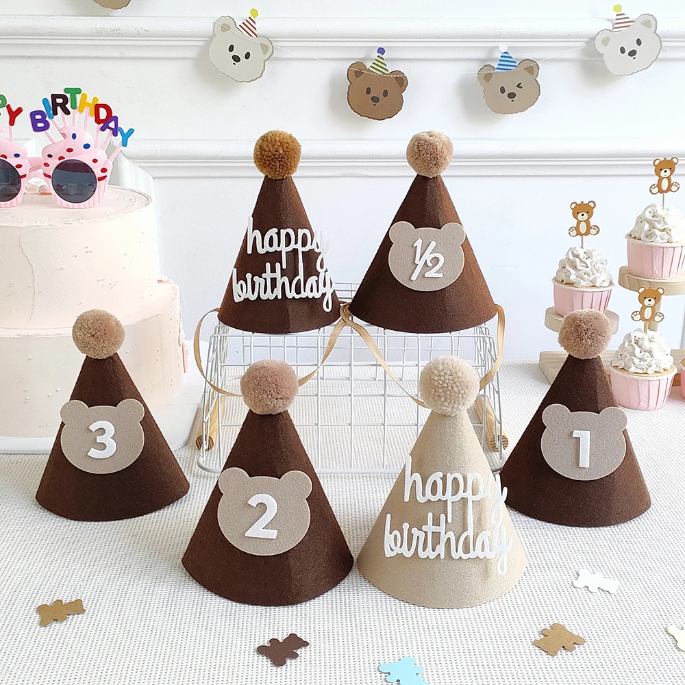 Bären-Geburtstagshut Bären-Tortendekoration Brauner Ballon DIY Babyparty-Dekoration 1., 2., 3. Geburtstag Happy Birthday Party-Zubehör – Detail 8